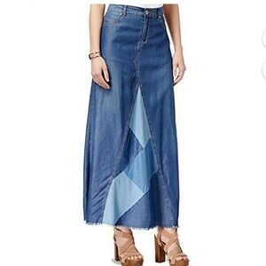 Inc International Concepts Sz 8 Whimsigoth Chambray Denim Patchwork Maxi Skirt